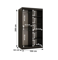 Schiebetürenschrank mit Spiegel SPOTI - Größe 100cm 120cm 150cm 180cm 200cm 250cm
